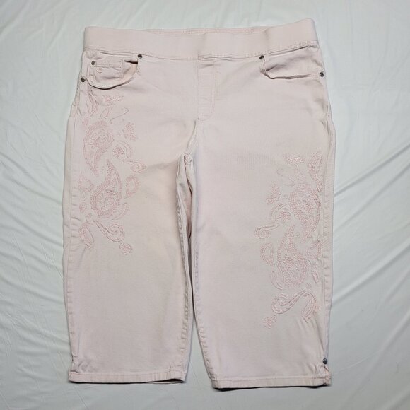 Gloria Vanderbilt Jeans Avery Skimmer Womens Size 12 Embroidered Slimming Pink - Picture 1 of 16